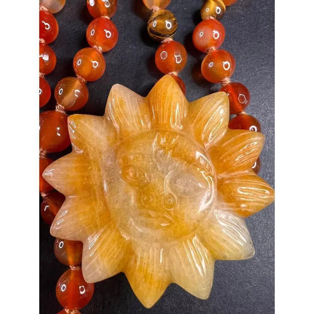NEW carnelian multi stone sunface knotted necklace - Picture 2 of 16